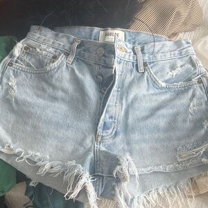 Agolde Distressed Light Blue Jean Shorts